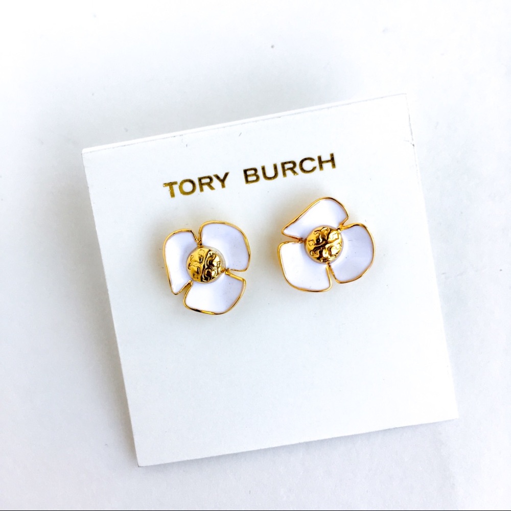 Tory burch ivory new fleur logo stud earrings - Picture 2 of 3